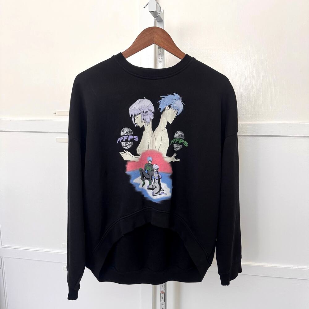 FFFPOSTALSERVICE Round Hem Anime Sweatshirt Black Graphic Sz S
